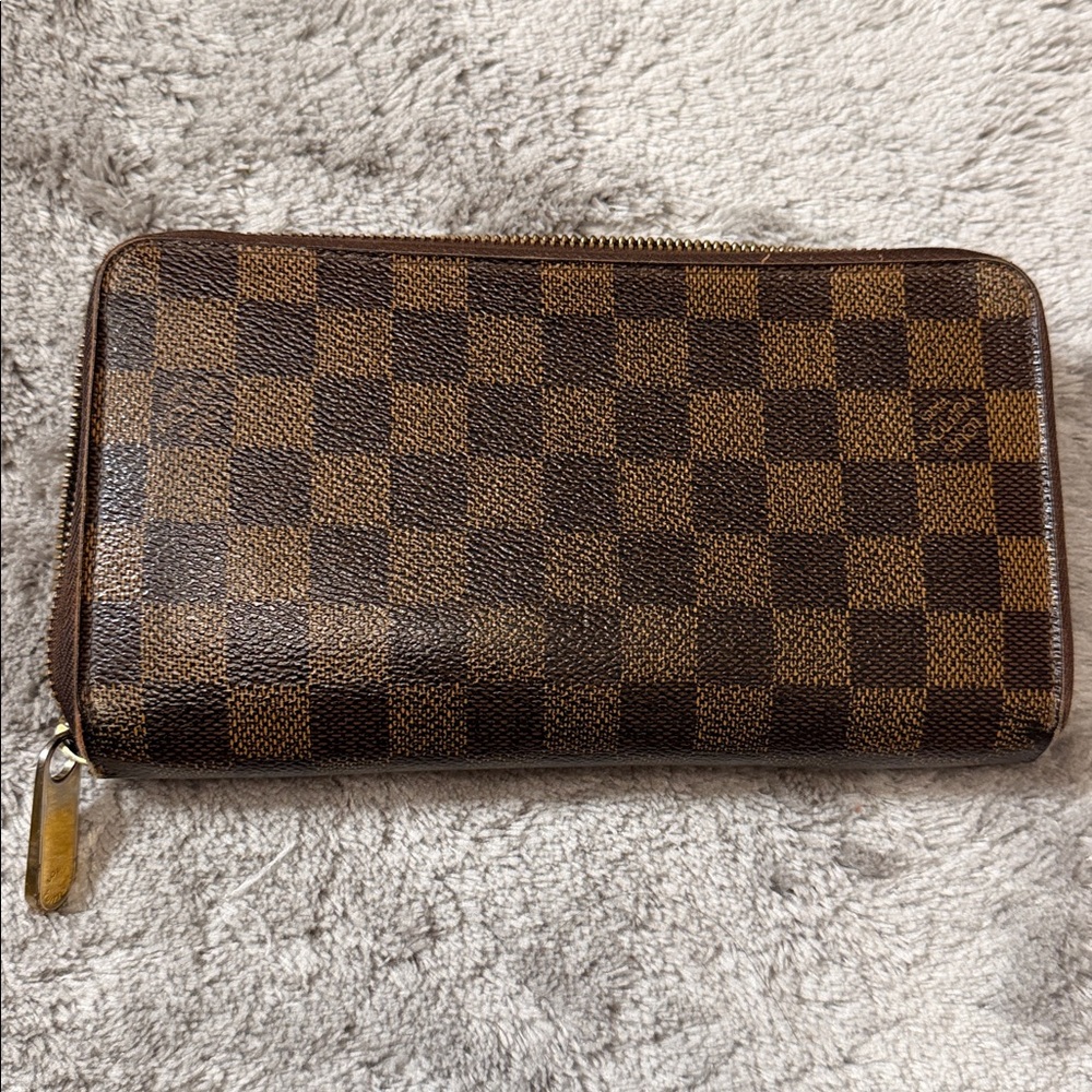Brown Checkered Zip-Around Women's Wallet
